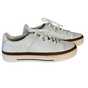 Crown Vintage White Dathan Leather Mens Sneakers with Brown Trim Size 8.5